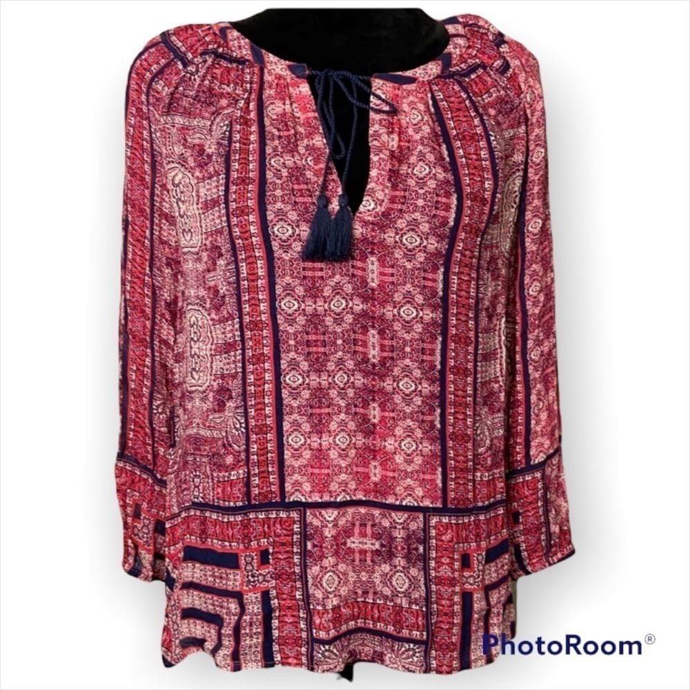 LUCKY Brand red blue boho tunic top front tie size small